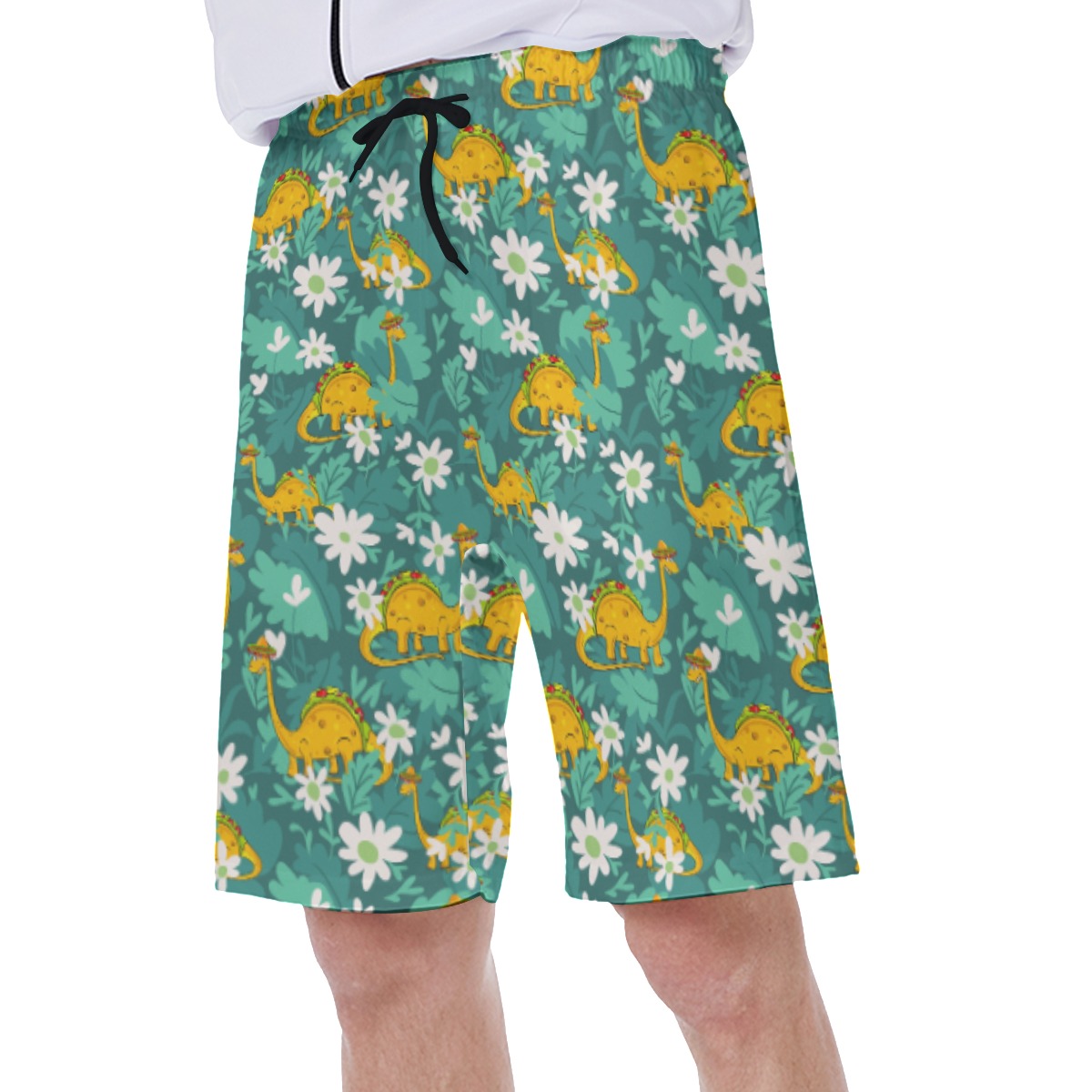 Funny Dinosaur Taco Green Hawaiian Swim Trunks