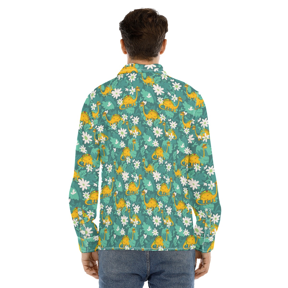 Dinosaurus Taco Green Hawaiian Long Sleeve Shirt For Men