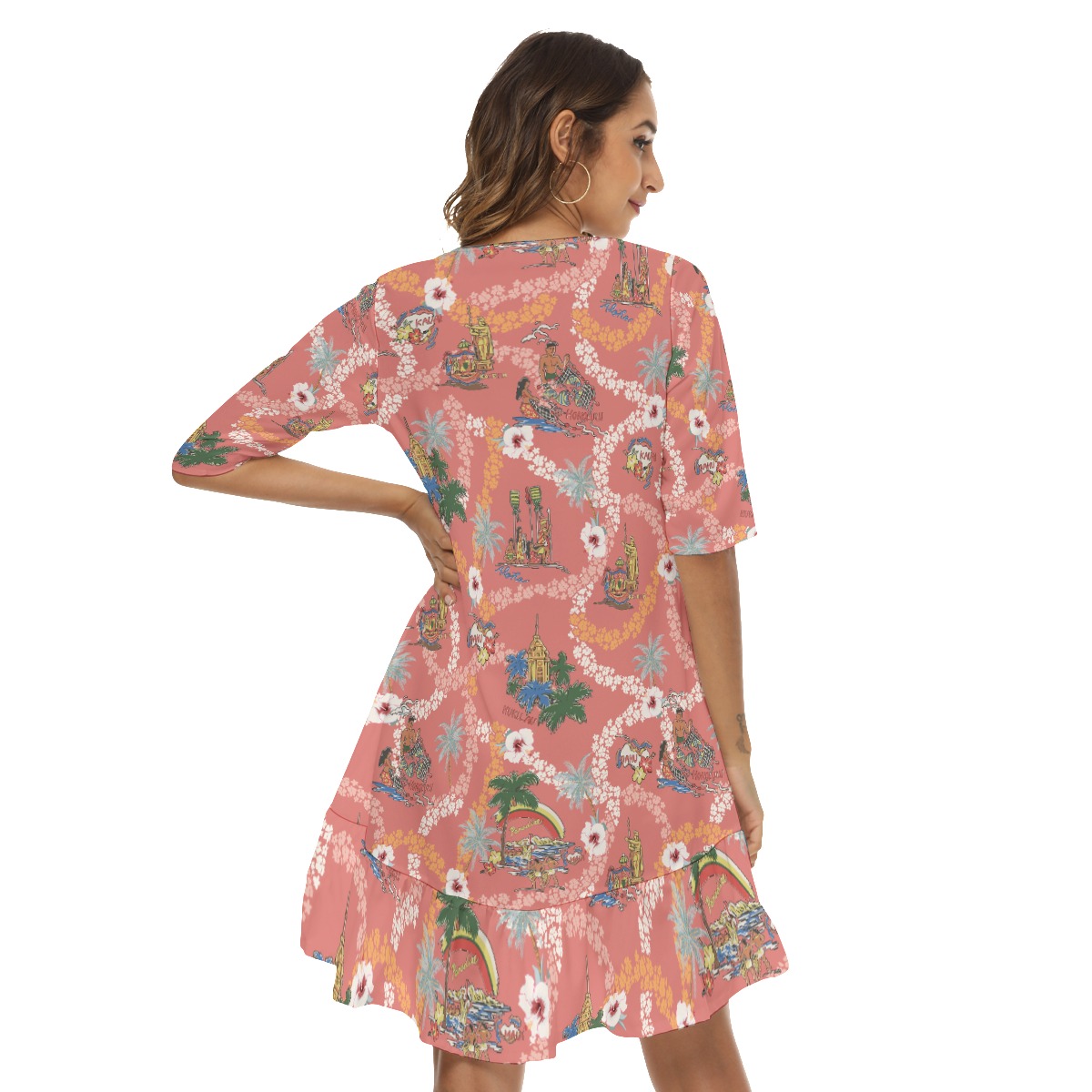 Vintage Hawaii Landscape Hawaiian Dress With Ruffle Hem