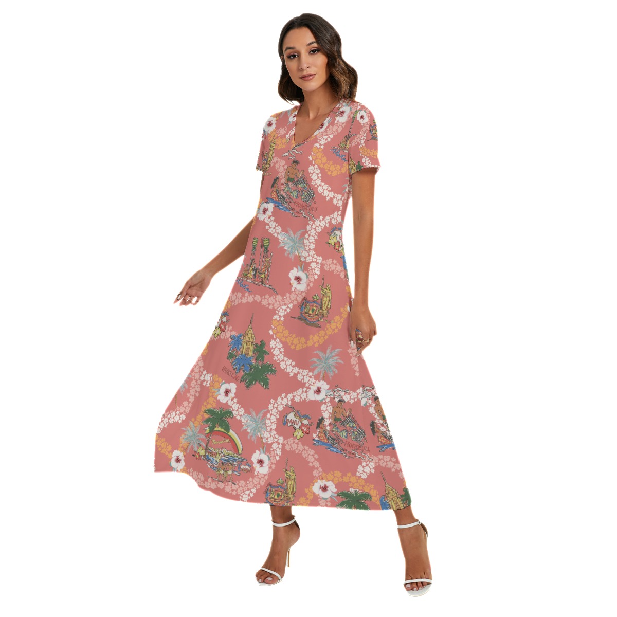 Vintage Landscape Hawaiian Dress With Side Slit