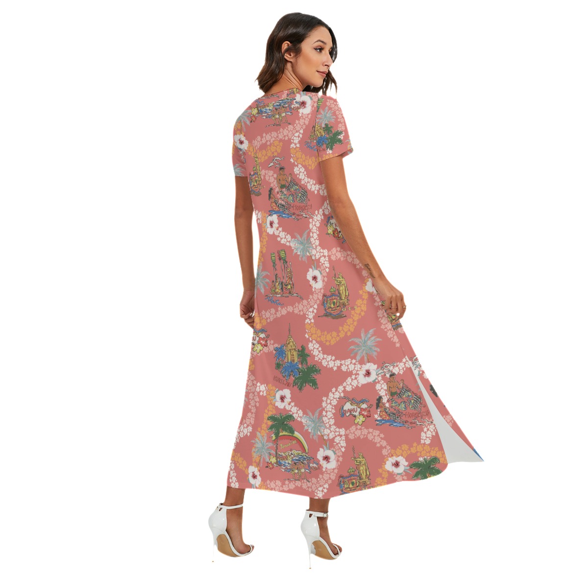 Vintage Landscape Hawaiian Dress With Side Slit