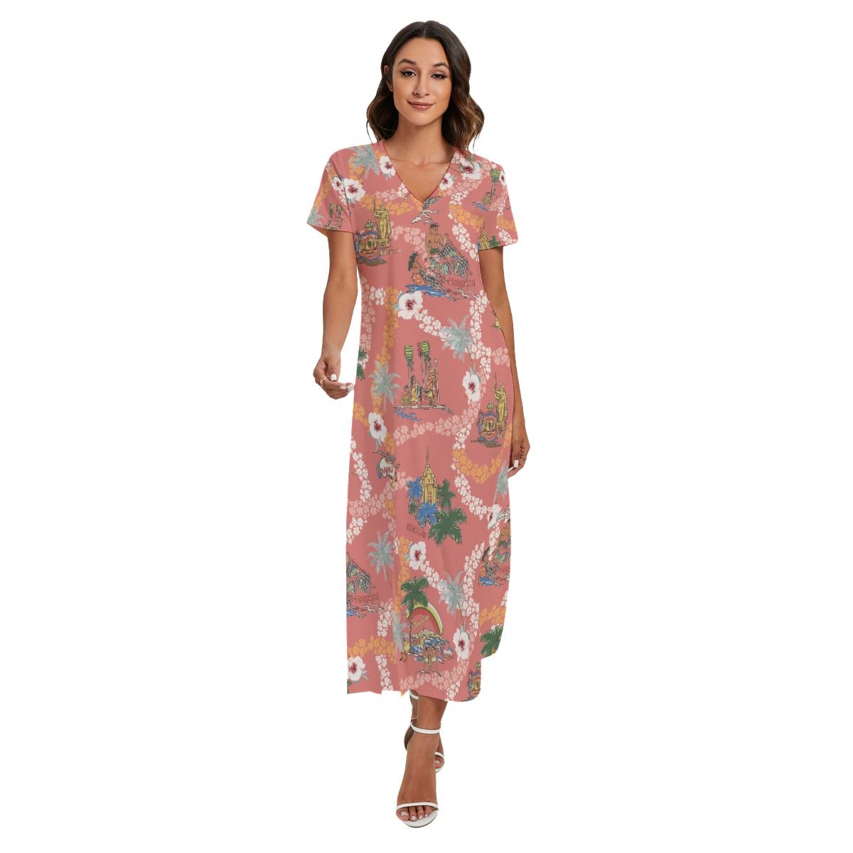 Vintage Landscape Hawaiian Dress With Side Slit
