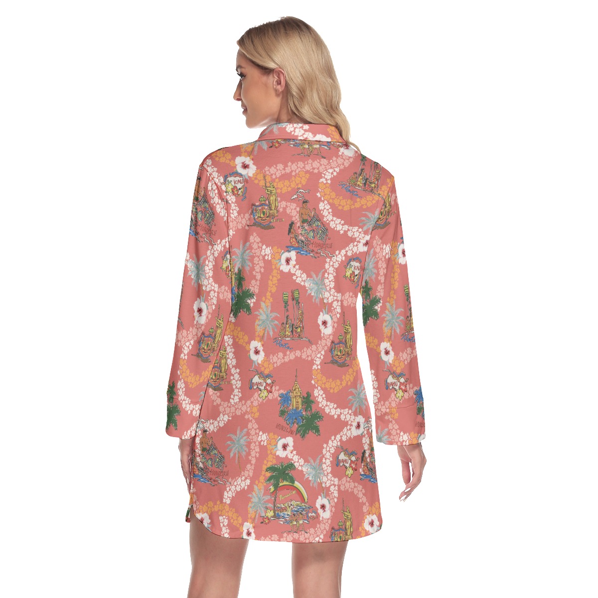 Vintage Island Landscape Pink Hawaiian Shirt Dress
