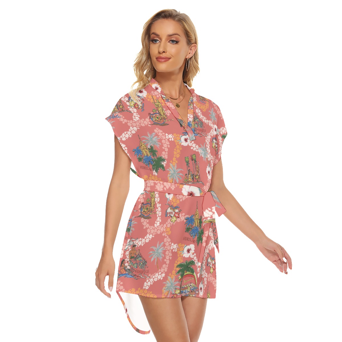 Vintage Hawaii Landscape Summer Hawaiian Dresses With Belt