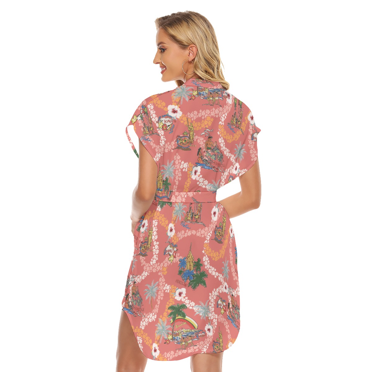 Vintage Hawaii Landscape Summer Hawaiian Dresses With Belt