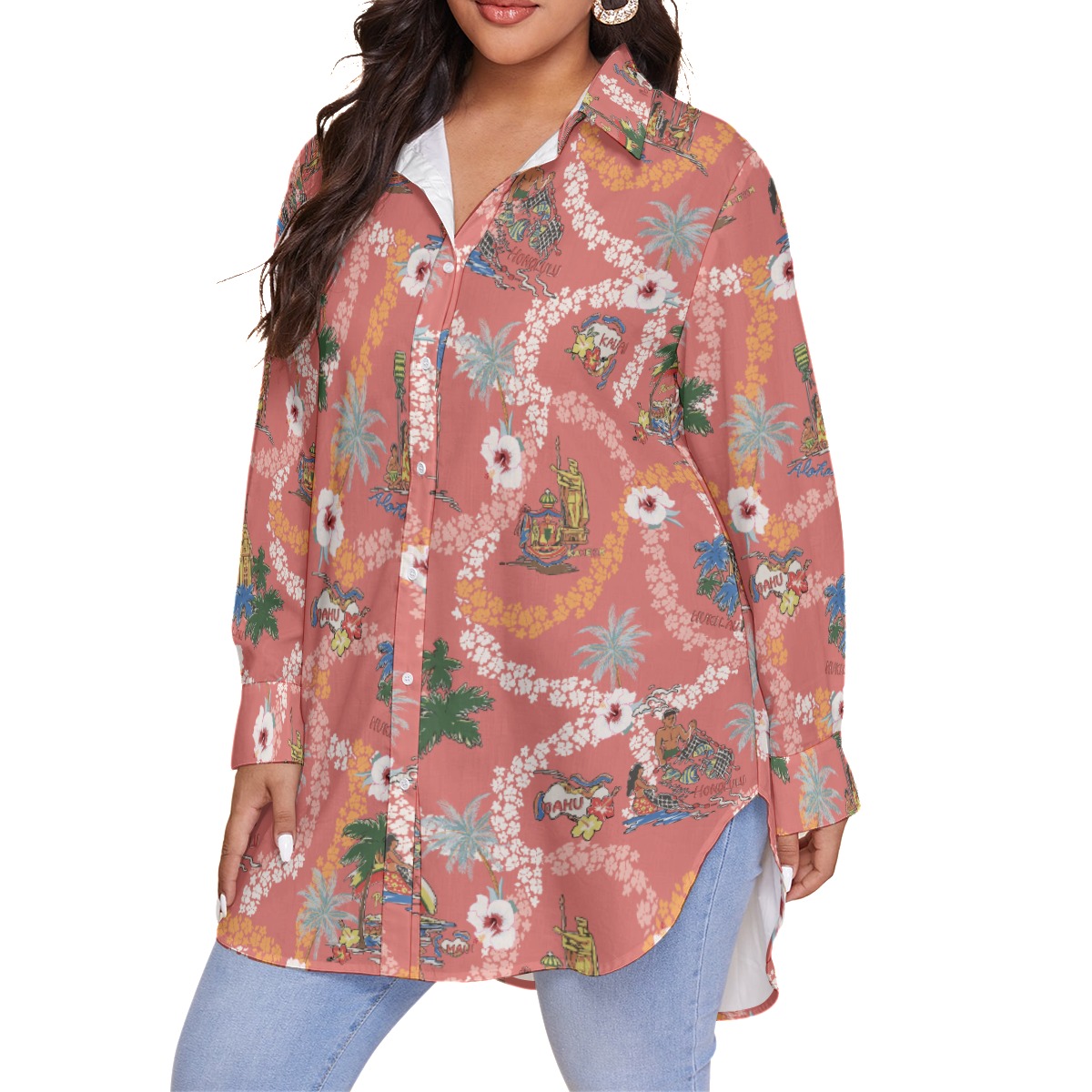 Beautiful Hawaii Landscape Vintage Aloha Plus Size Shirt For Women