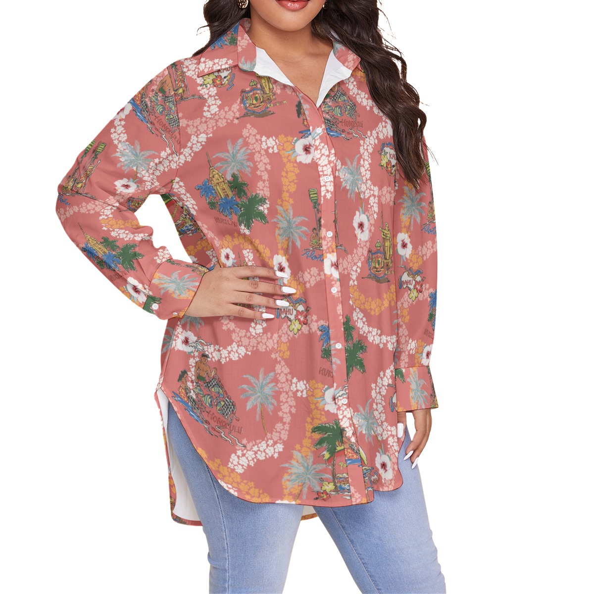 Beautiful Hawaii Landscape Vintage Aloha Plus Size Shirt For Women