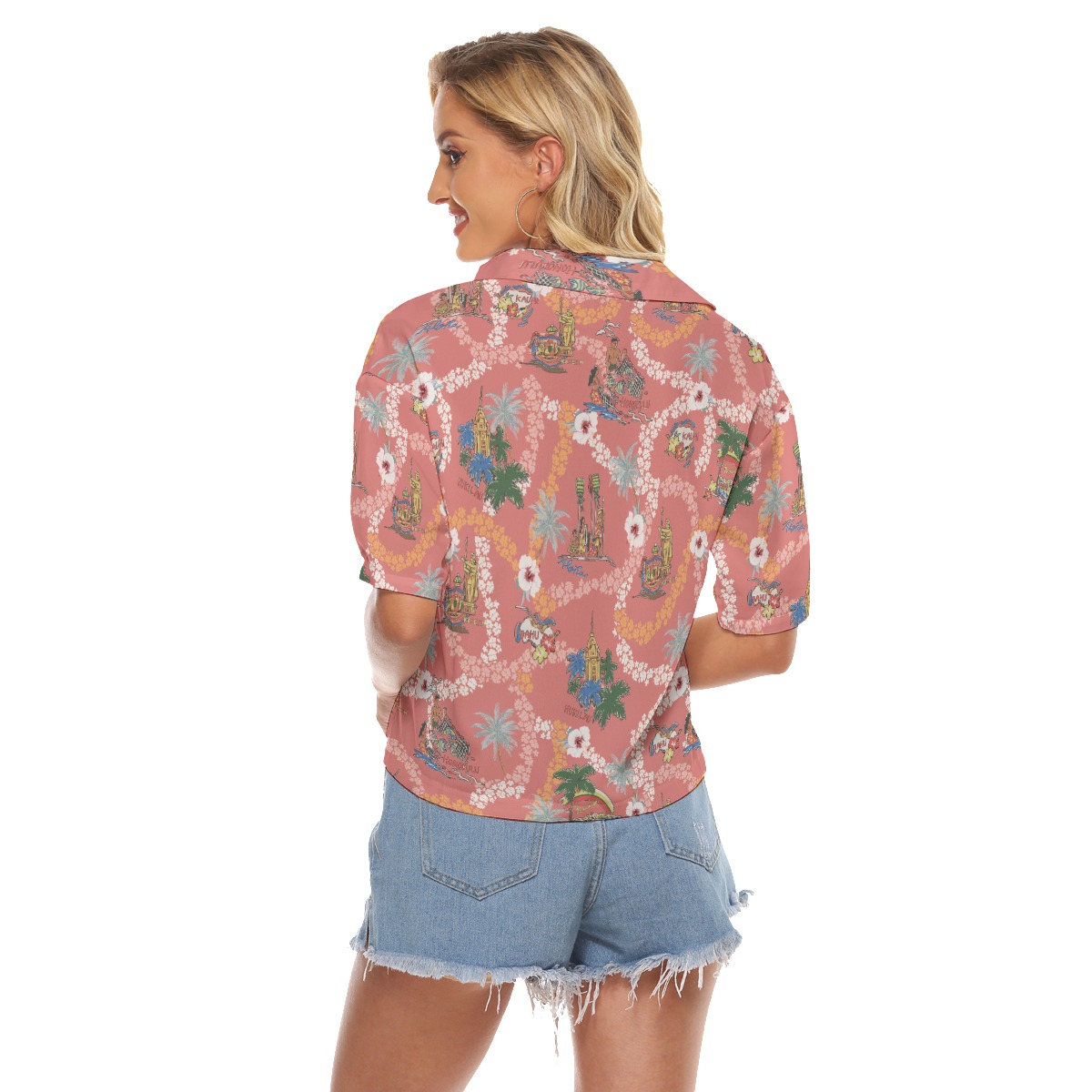 Vintage Landscape Floral Aloha Crop Top Shirt For Women