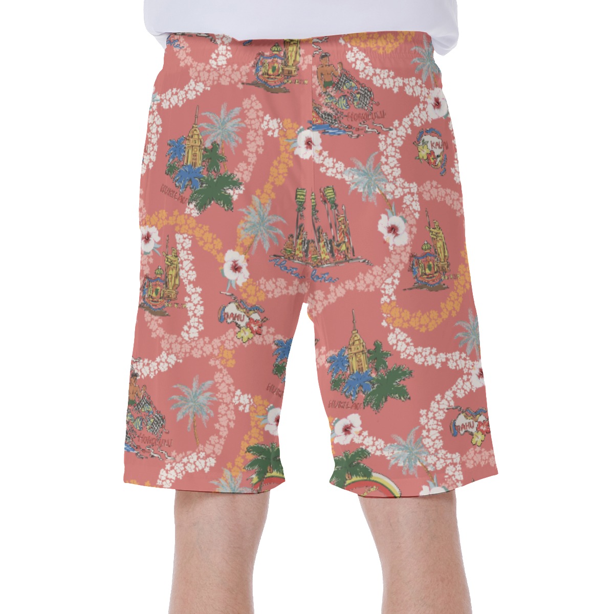 Vintage Landscape Floral Hawaiian Swim Trunks For Men