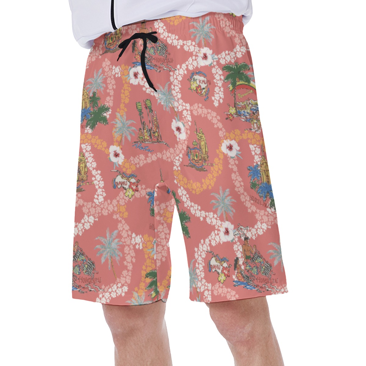 Vintage Landscape Floral Hawaiian Swim Trunks For Men