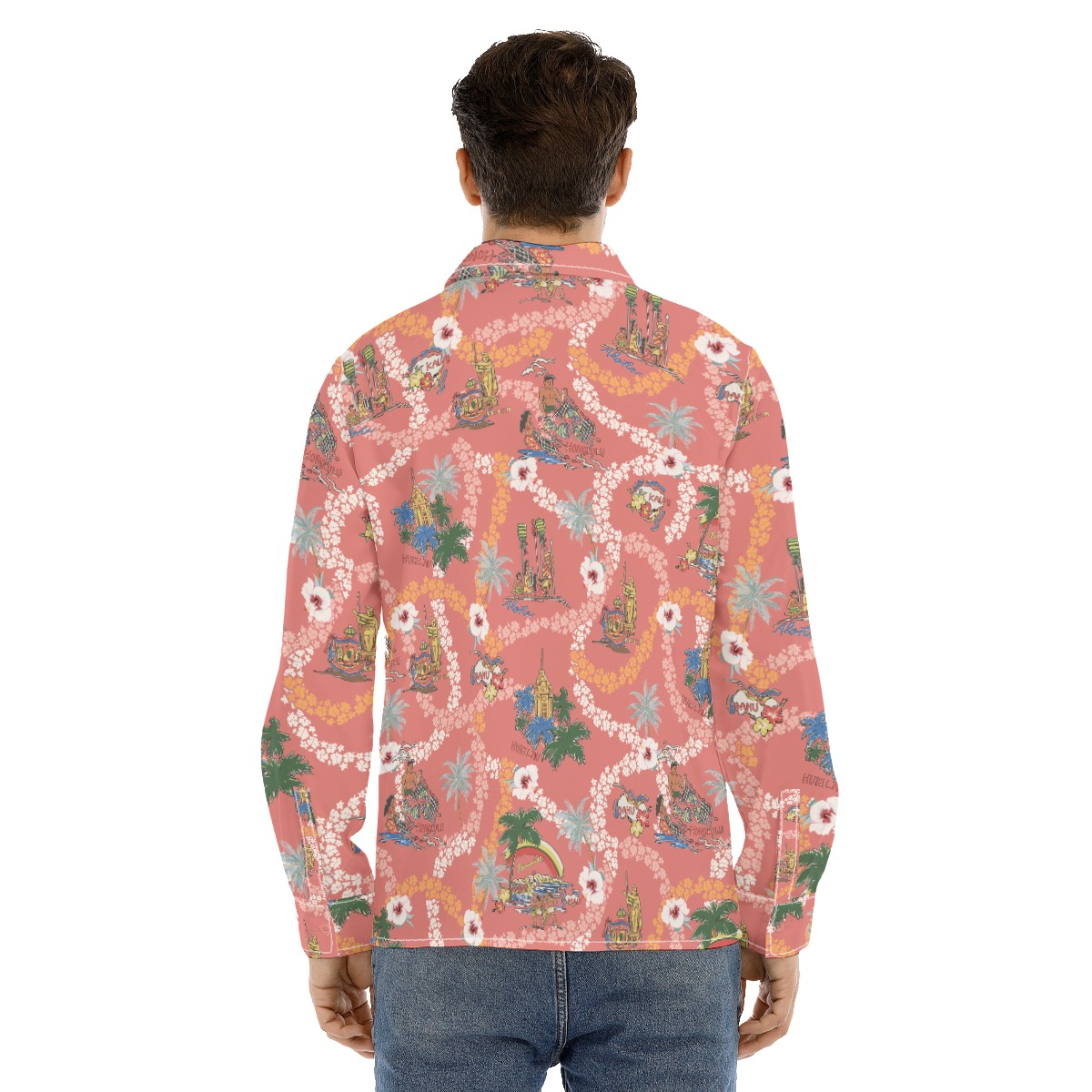 Hawaii Landscape Floral Hawaiian Long Sleeve Shirt For Men