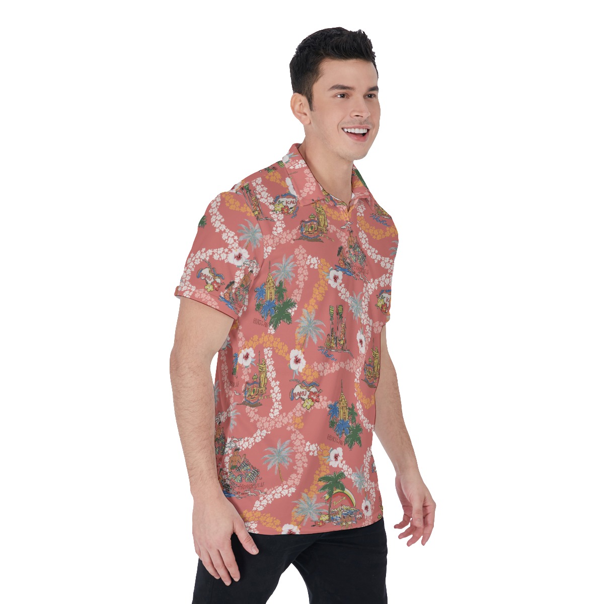 Floral Vintage Hawaii Landscape Golf Shirt For Men