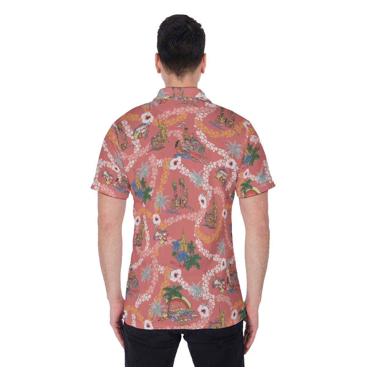 Floral Vintage Hawaii Landscape Golf Shirt For Men