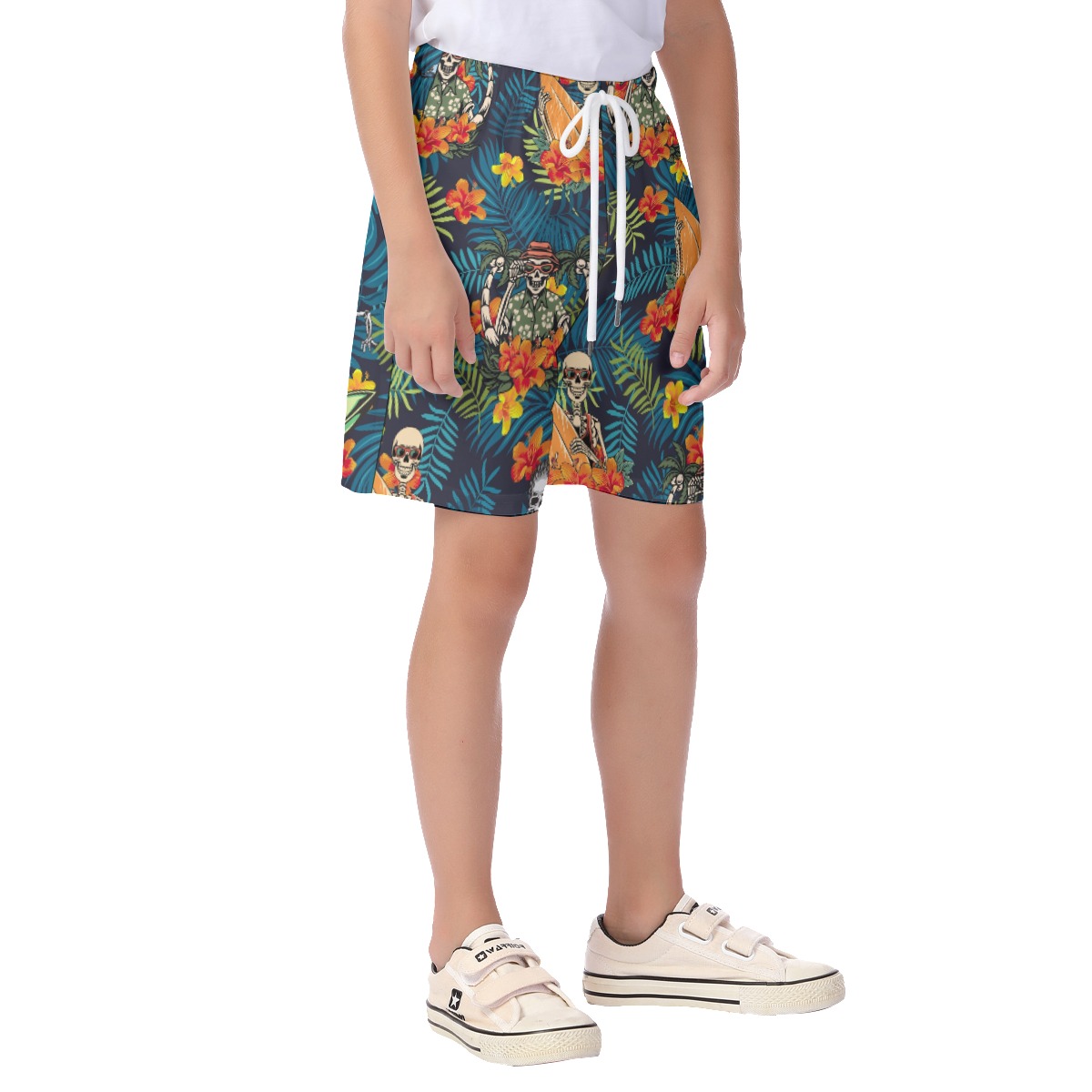 Skeleton Surfing Tropical Hawaiian Beach Shorts For Kids