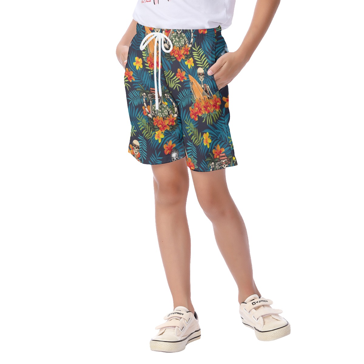 Skeleton Surfing Tropical Hawaiian Beach Shorts For Kids