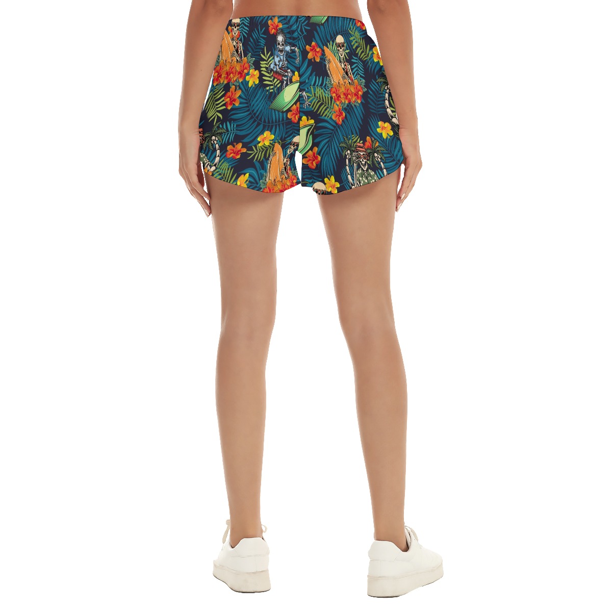 Tropical Surfing Skeleton Hawaiian Summer Beach Shorts For Women