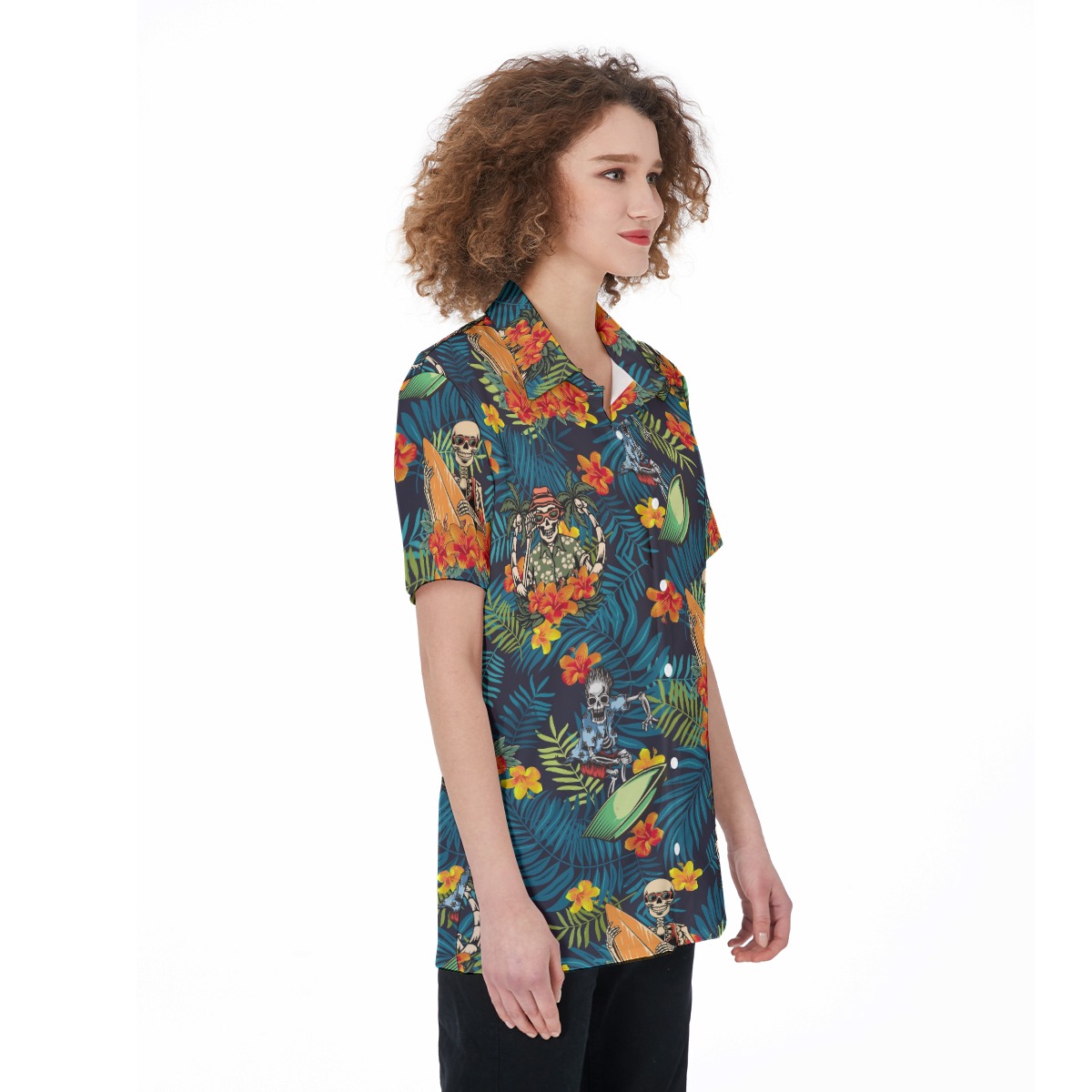 Tropical Skeleton Surfing Aloha Shirt For Women