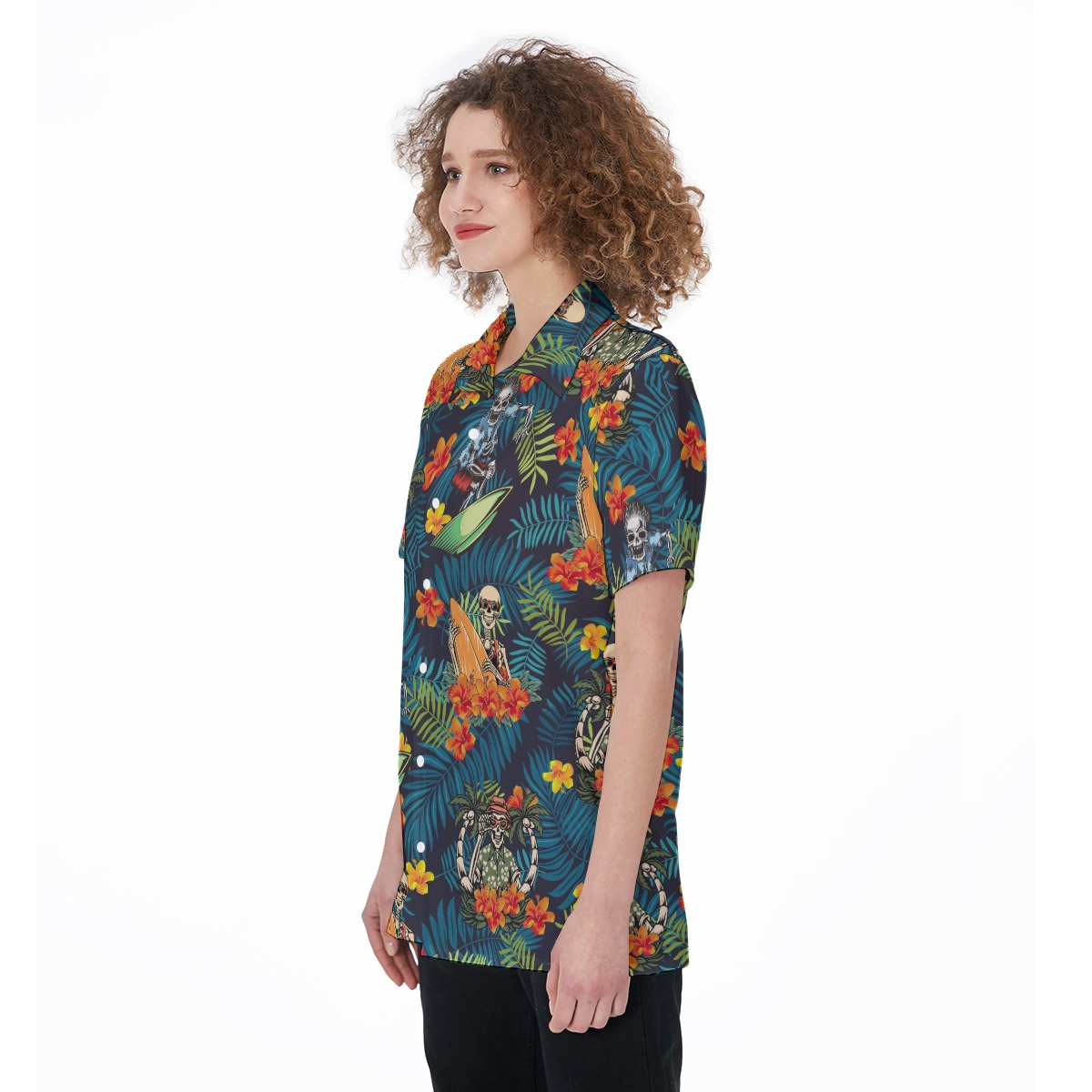 Tropical Skeleton Surfing Aloha Shirt For Women