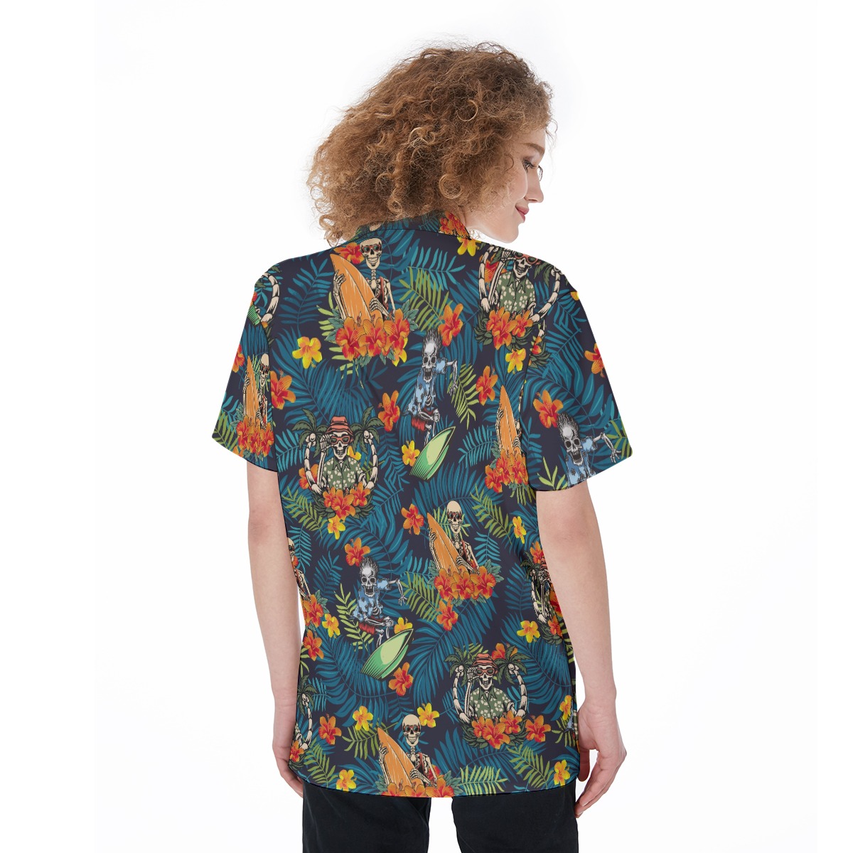 Tropical Skeleton Surfing Aloha Shirt For Women