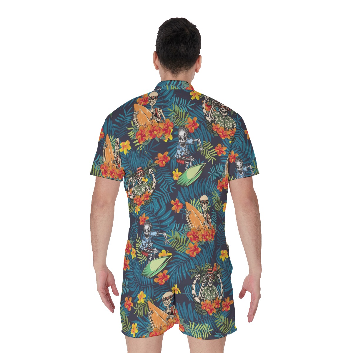 Funny Skeleton Surfing Tropical Hawaiian Romper For Men