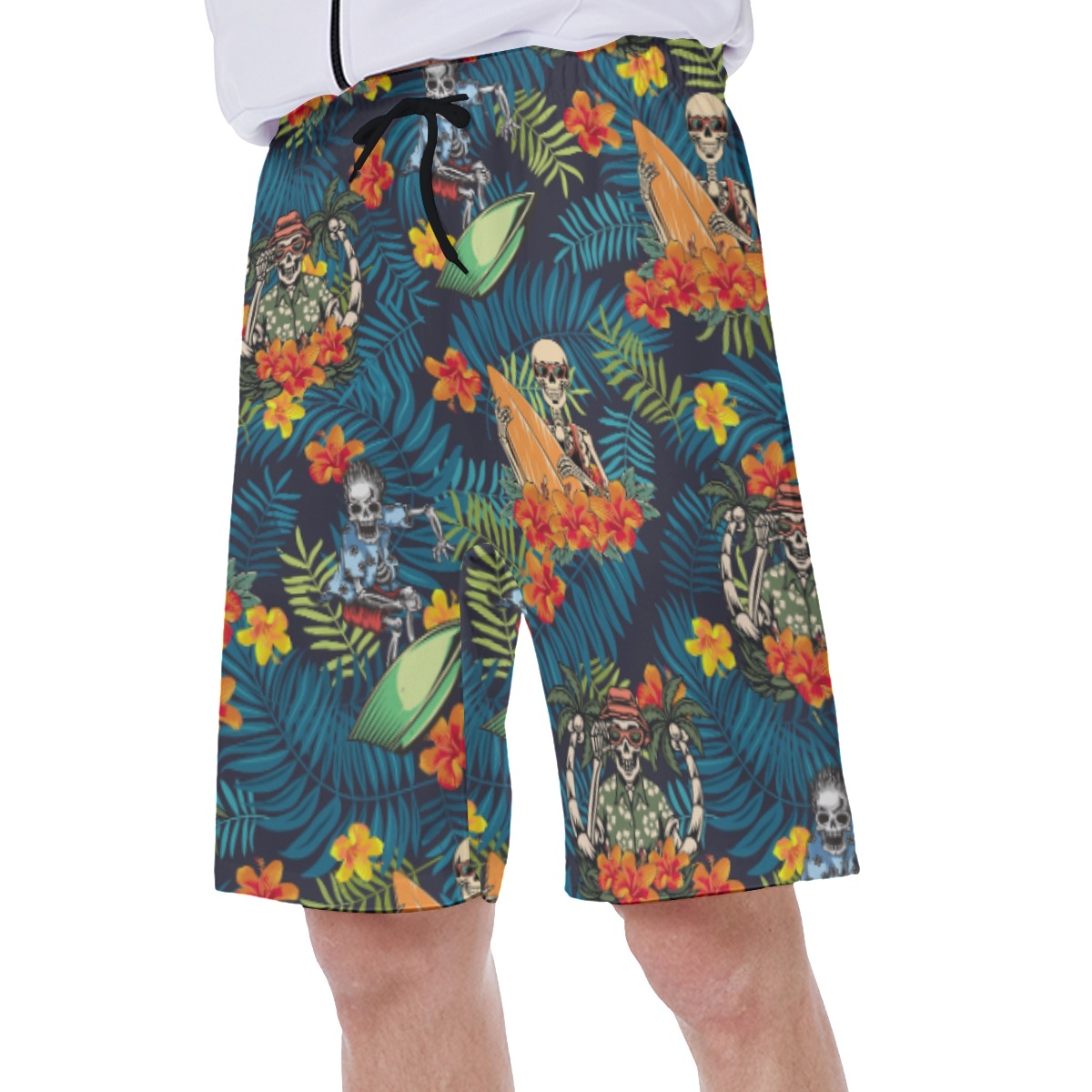 Funny Skeleton Surfing Tropical Hawaiian Swim Trunks For Men