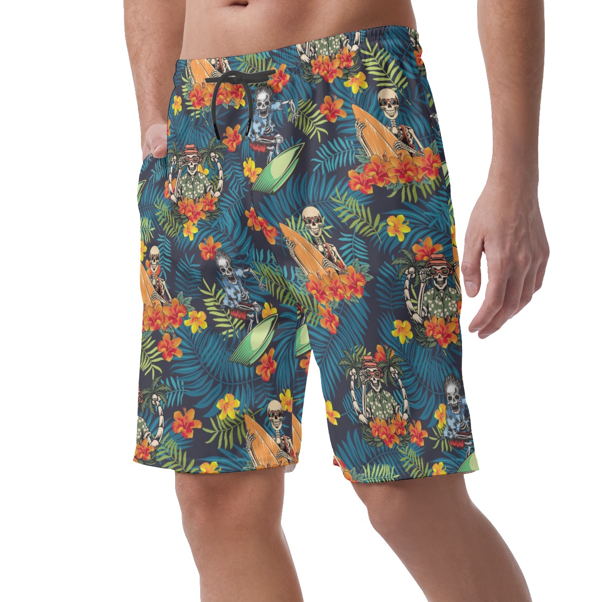 Tropical Surfing Skeleton Hawaiian Beach Shorts For Men