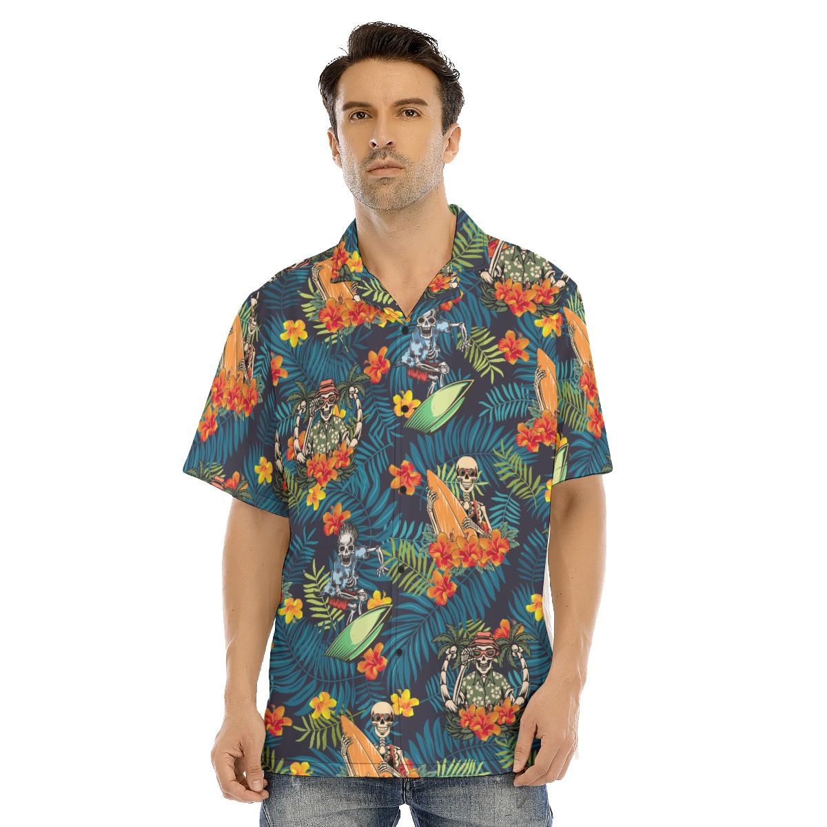 Skeleton Surfing Tropical Hawaiian Shirt - variant image 1