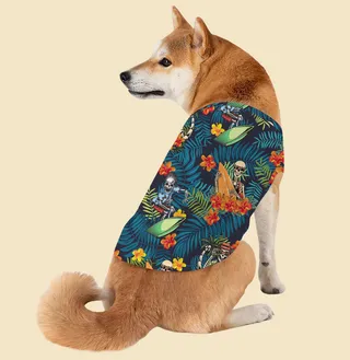 Funny Skeleton Surfing Tropical Hawaiian Tank Top For Dog