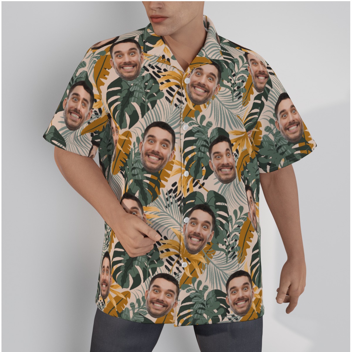 Tropical Leaves Custom Multiple Faces Hawaiian Shirt - variant image 1