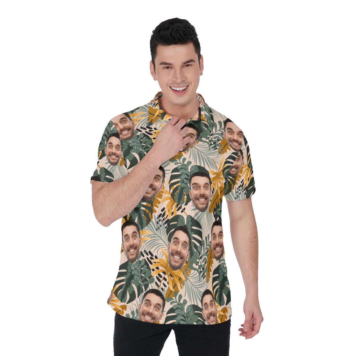 Tropical Custom Polo Hawaiian Shirts With Face - variant image 1