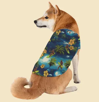 Funny Bigfoot Surfing Tropical Hawaiian Tank Top For Dog