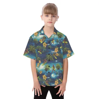Cute Bigfoot Surfing Tropical Aloha Shirt For Kids