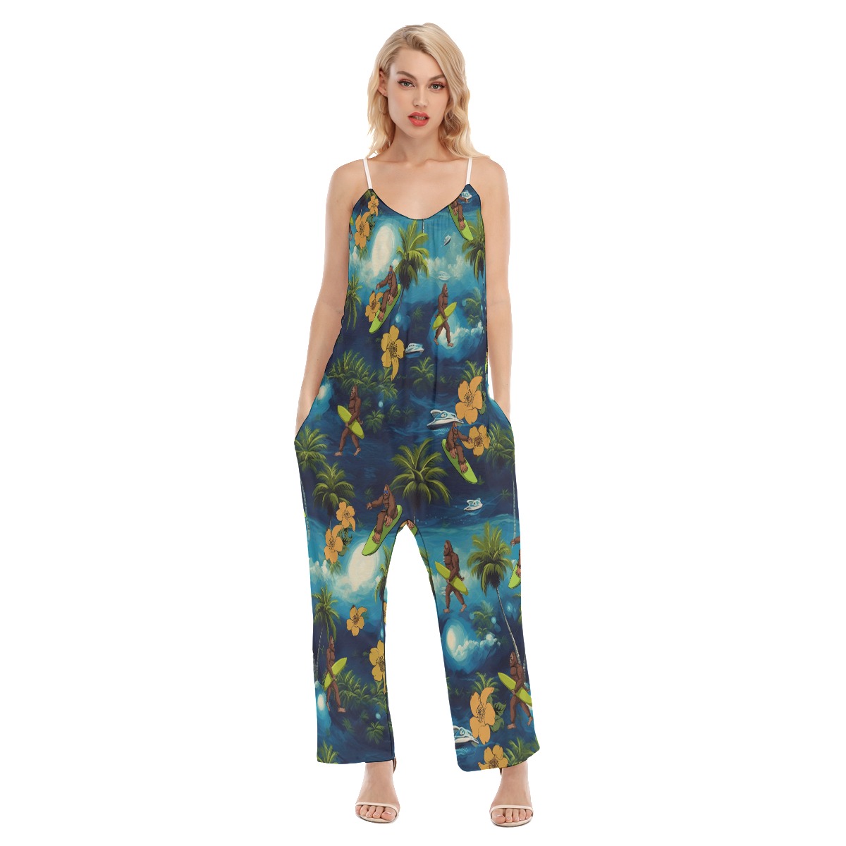 Funny Bigfoot Surfing Tropical Hawaiian Jumpsuit For Women - variant image 1