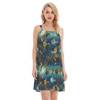 Funny Bigfoot Surfing Tropical Blue Hawaiian Cami Dress For Summer