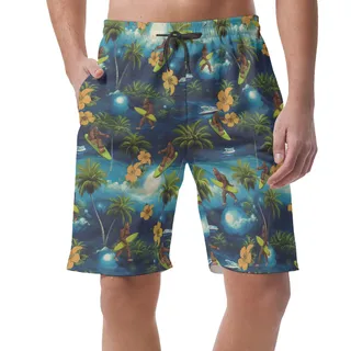Funny Bigfoot Surfing Blue Hawaiian Beach Shorts For Men