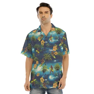 Funny Bigfoot Surfing Tropical Blue Hawaiian Shirt