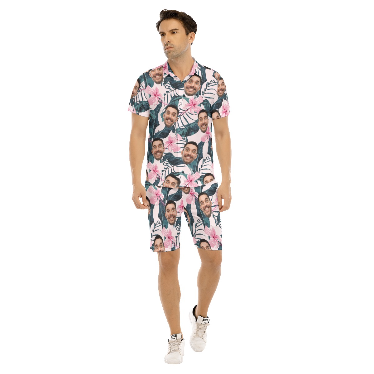 Men's Floral Custom Face Hawaiian Shirts Set For Summer - variant image 1
