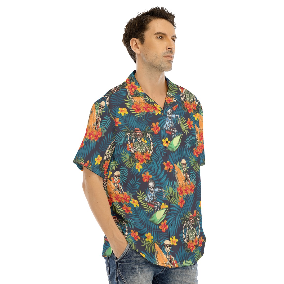 Skeleton Surfing Tropical Hawaiian Shirt