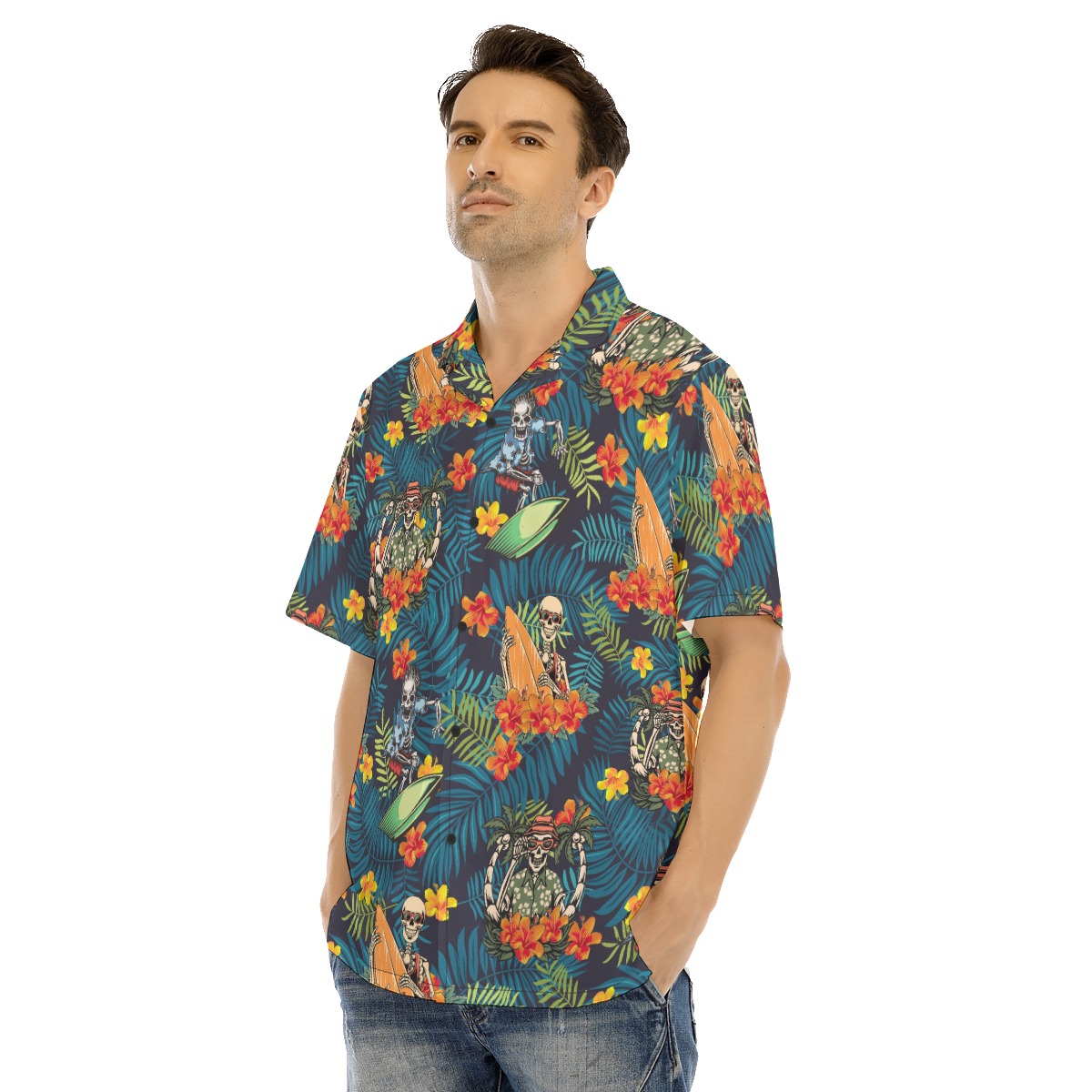 Skeleton Surfing Tropical Hawaiian Shirt