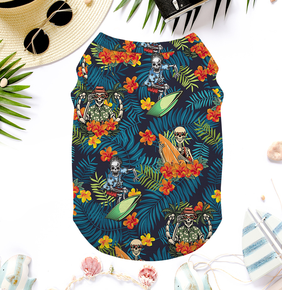 Funny Skeleton Surfing Tropical Hawaiian Tank Top For Dog