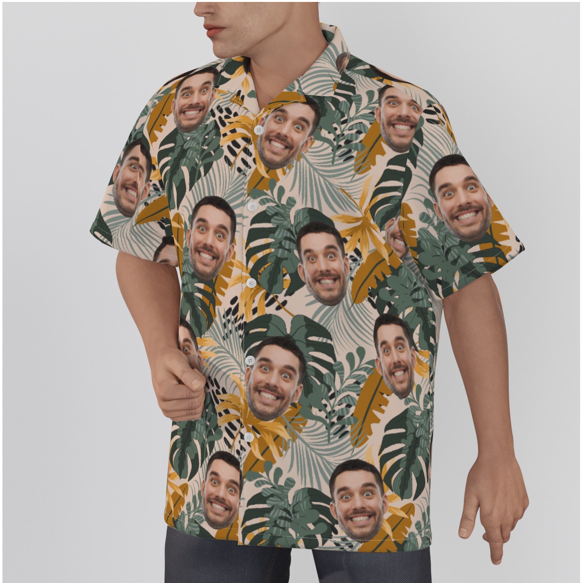 Tropical Leaves Custom Multiple Faces Hawaiian Shirt