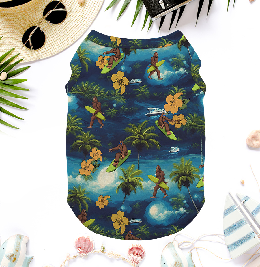 Funny Bigfoot Surfing Tropical Hawaiian Tank Top For Dog