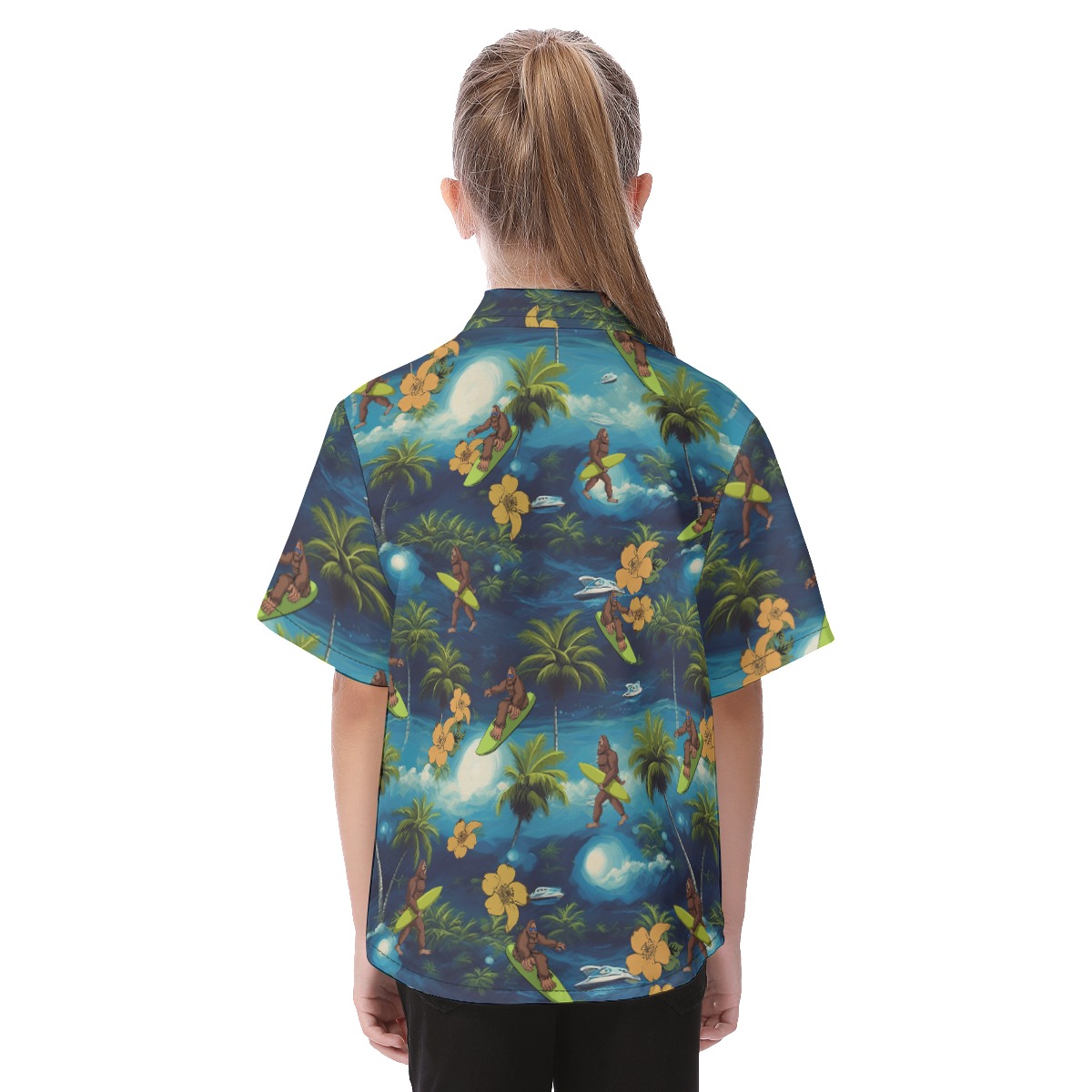 Cute Bigfoot Surfing Tropical Aloha Shirt For Kids
