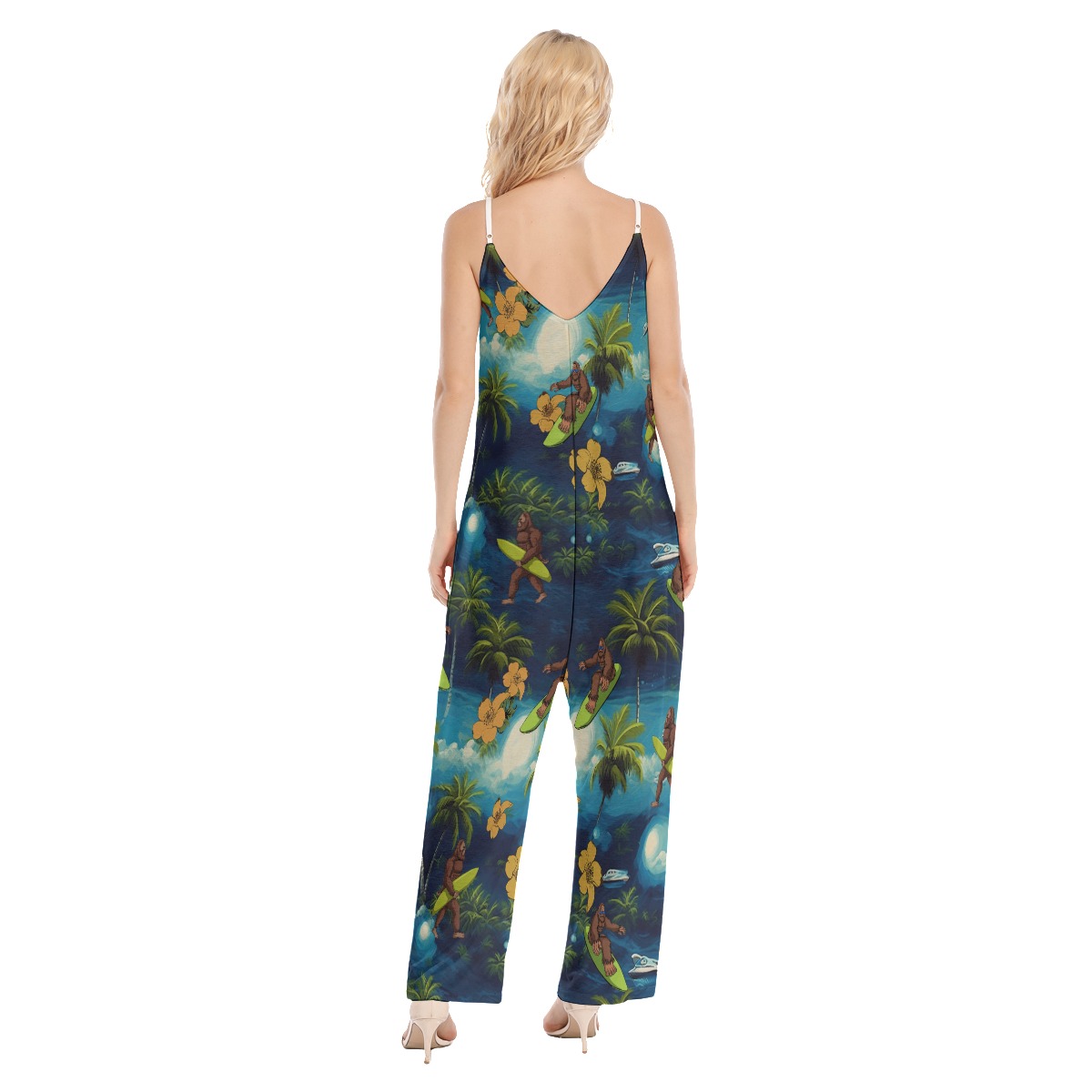 Funny Bigfoot Surfing Tropical Hawaiian Jumpsuit For Women