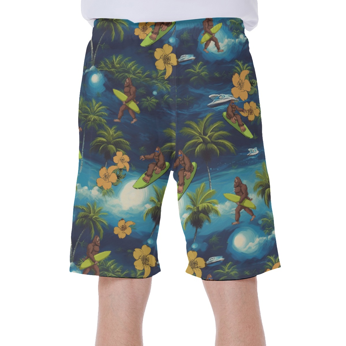 Funny Tropical Bigfoot Surfing Hawaiian Swimwear For Summer