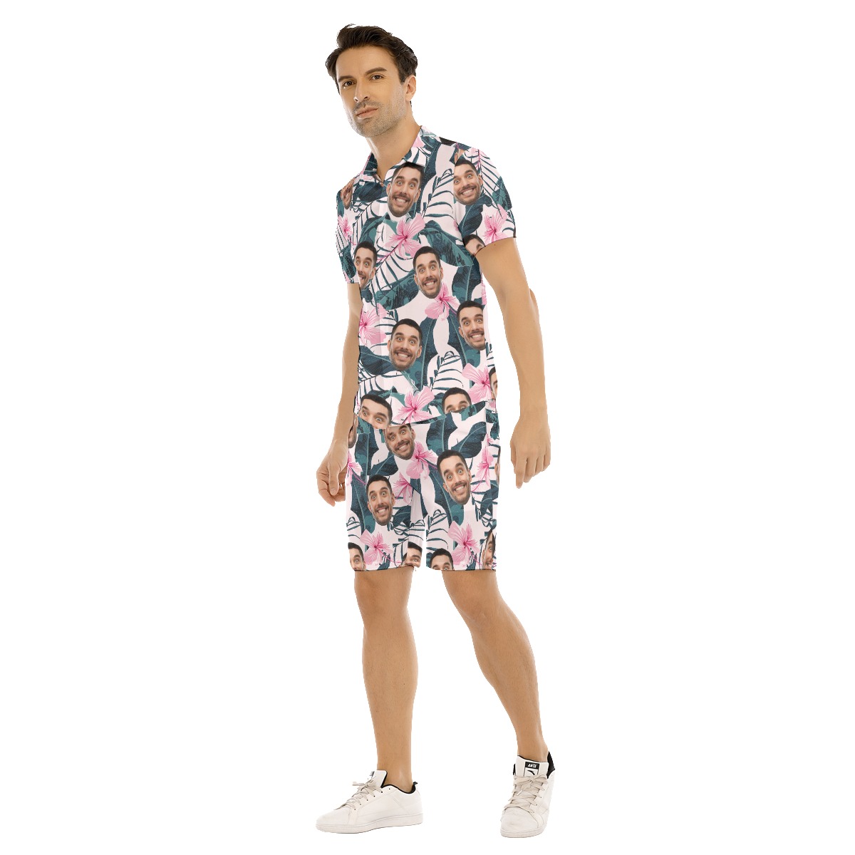 Men's Floral Custom Face Hawaiian Shirts Set For Summer