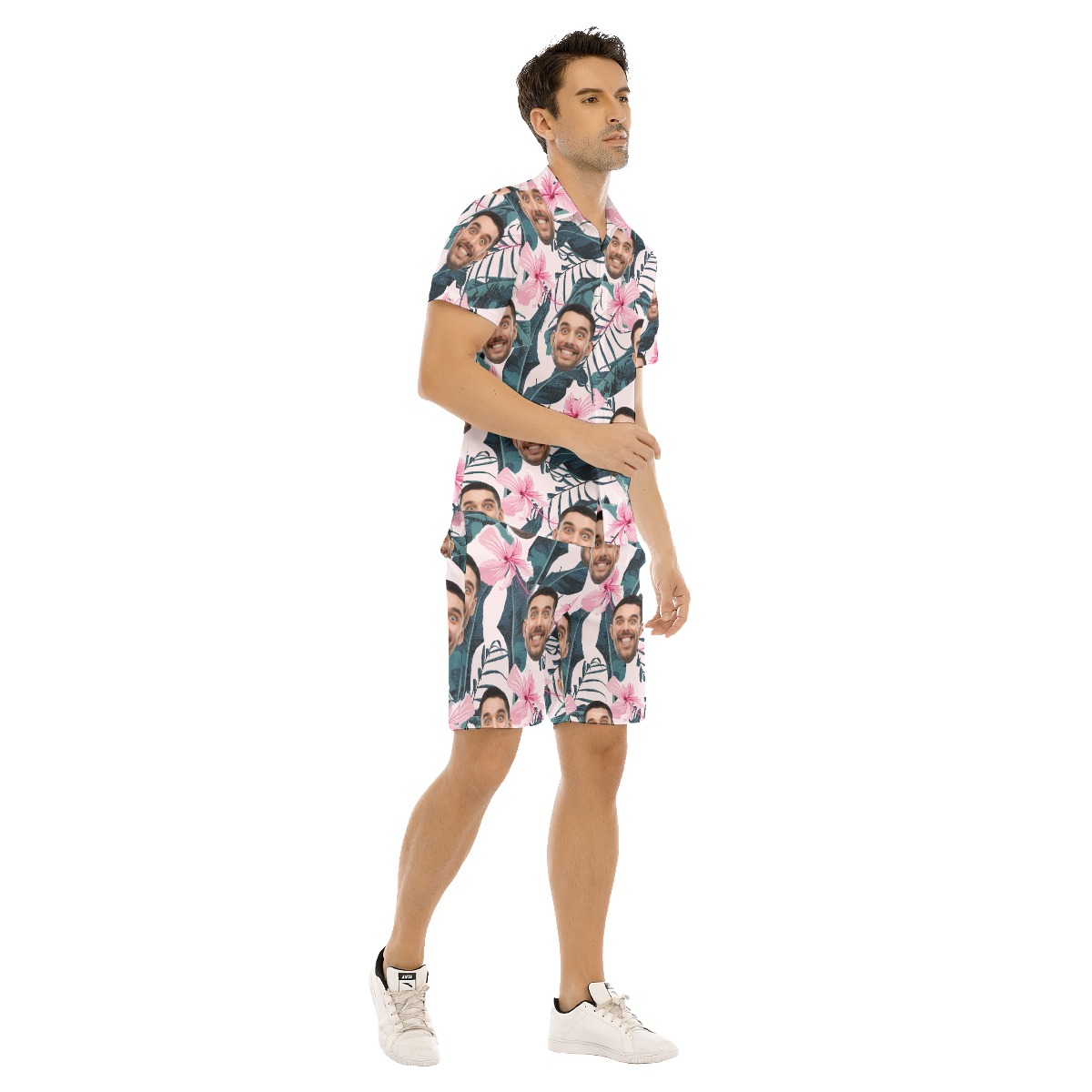 Men's Floral Custom Face Hawaiian Shirts Set For Summer