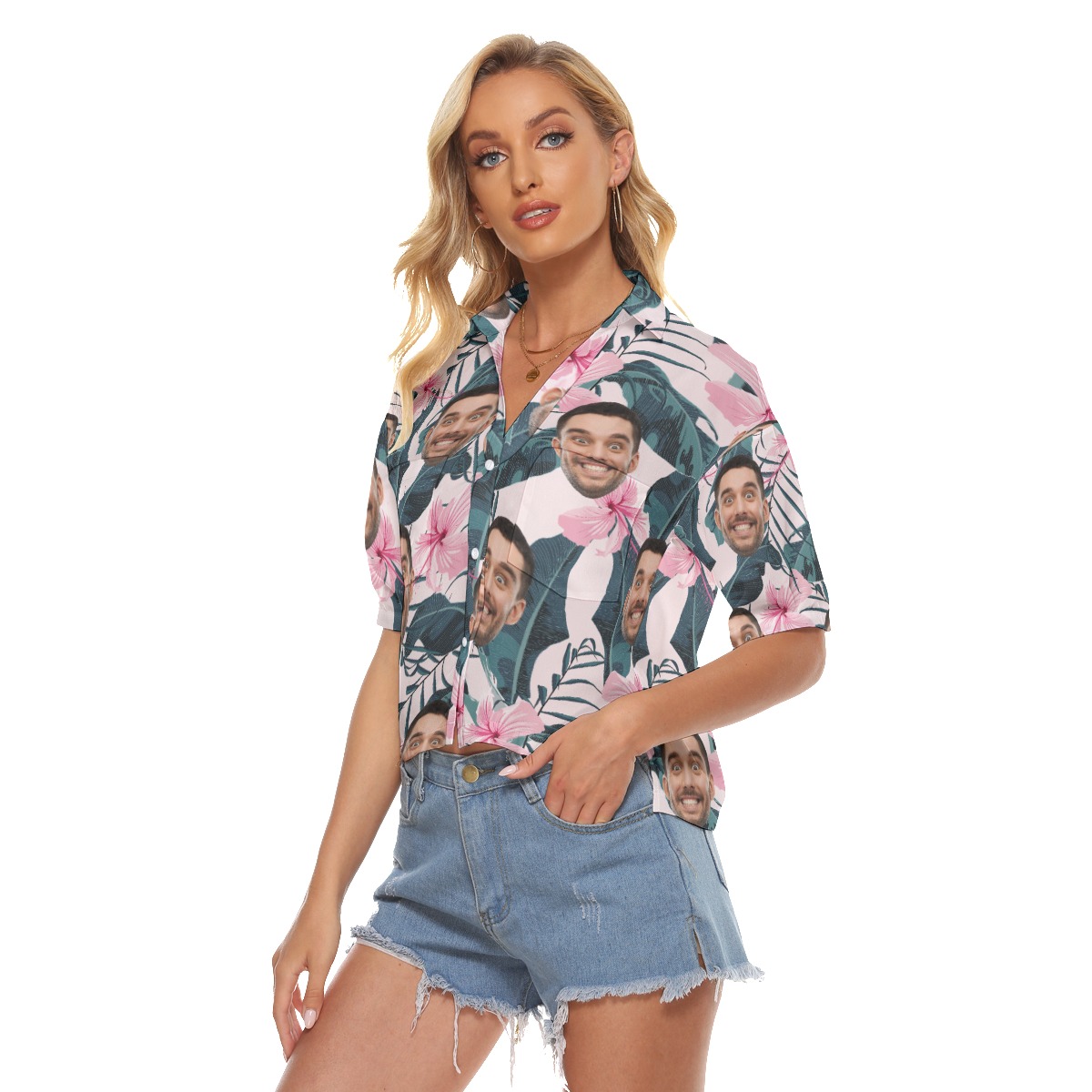Custom Faces Hawaiian Cropped Shirt For Girls