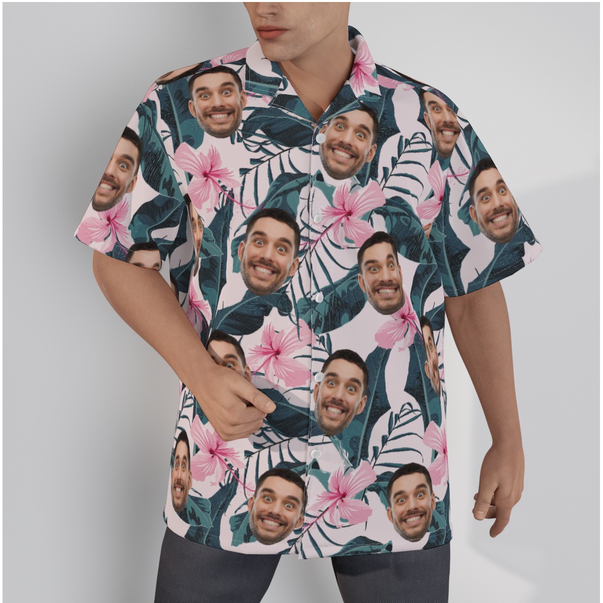 Floral Pink Custom Hawaiian Shirts With Face - variant image 1