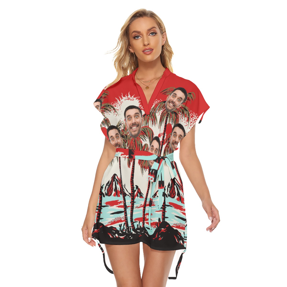 Women's Red Summer Hawaiian Dresses With Custom Face - variant image 1